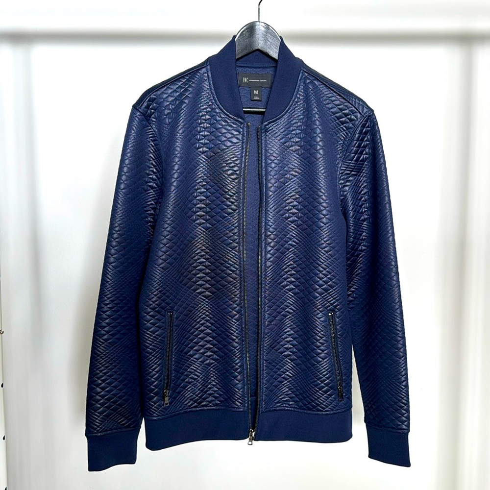 INC Men’s Navy Blue Basket-Weave Bomber Jacket (M)